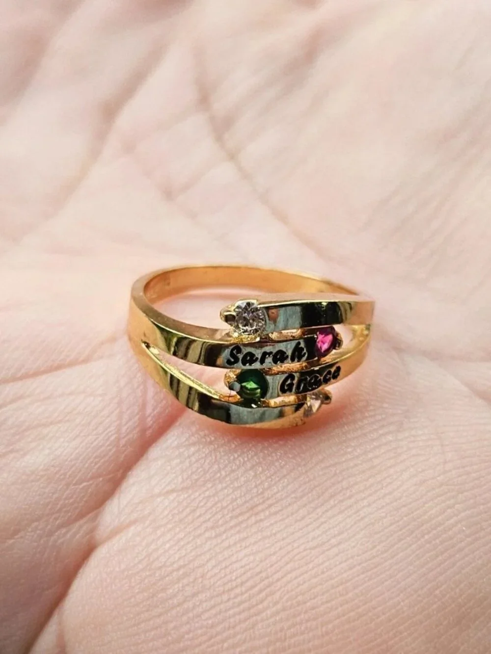 Personalized Name Ring w/ Gemstones Gold Tone Fashion Jewelry Sarah Grace Size 7